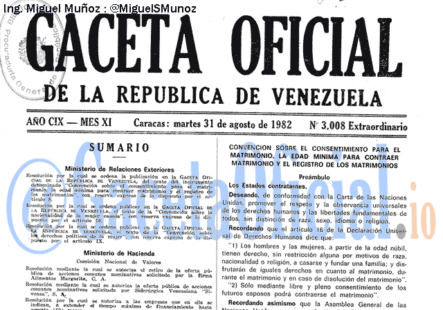 Gaceta Oficial 3008 del 31 Agosto 1982