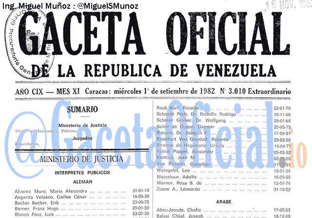 Gaceta Oficial 3010 del 1 Septiembre 1982
