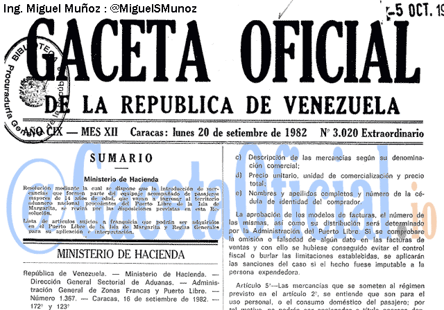 Gaceta Oficial 3020 del 20 Septiembre 1982
