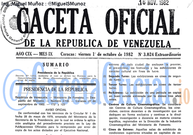 Gaceta Oficial 3024 del 1 Octubre 1982