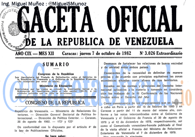 Gaceta Oficial 3026 del 7 Octubre 1982