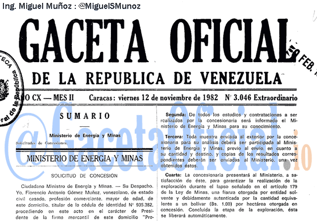 Gaceta Oficial 3046 del 12 Noviembre 1982