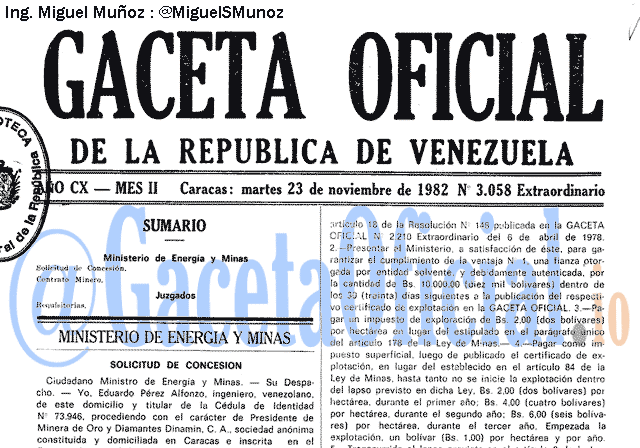 Gaceta Oficial 3058 del 23 Noviembre 1982