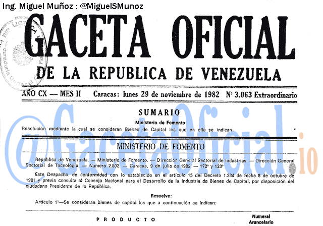 Gaceta Oficial 3063 del 29 Noviembre 1982