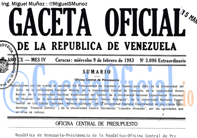 Gaceta Oficial 3096 del 9 Febrero 1983