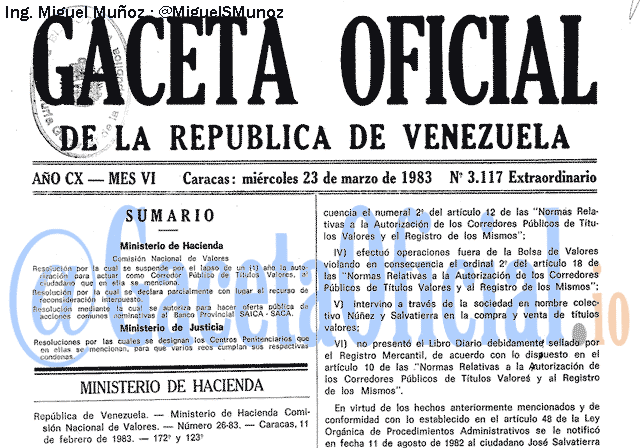 Gaceta Oficial 3117 del 23 Marzo 1983