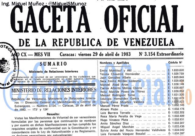 Gaceta Oficial 3154 del 29 Abril 1983