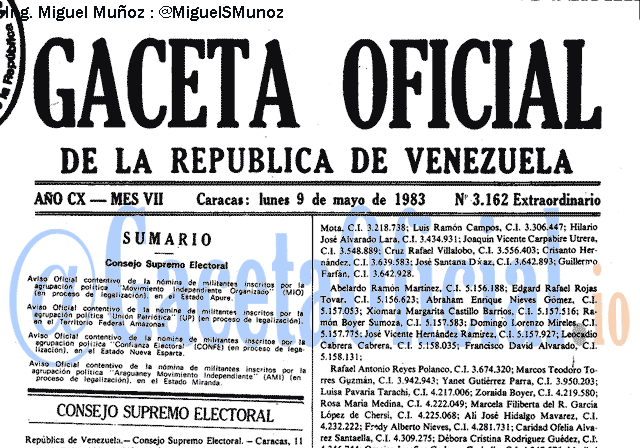 Gaceta Oficial 3162 del 9 Mayo 1983