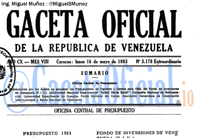 Gaceta Oficial 3178 del 16 Mayo 1983