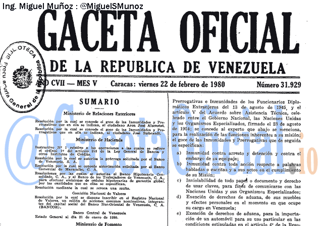 Gaceta Oficial 31929 del 22 Febrero 1980