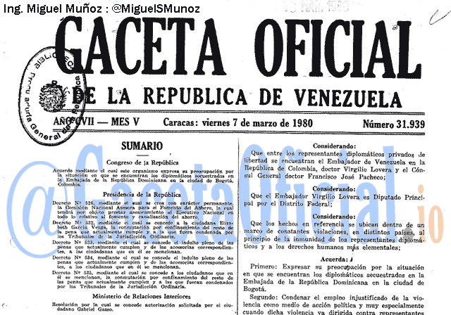 Gaceta Oficial 31939 del 7 Marzo 1980