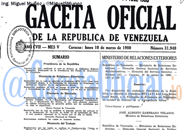 Gaceta Oficial 31940 del 10 Marzo 1980