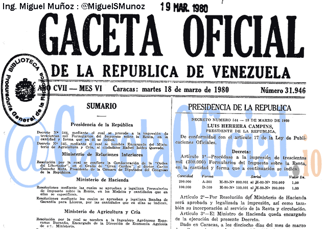 Gaceta Oficial 31946 del 18 Marzo 1980