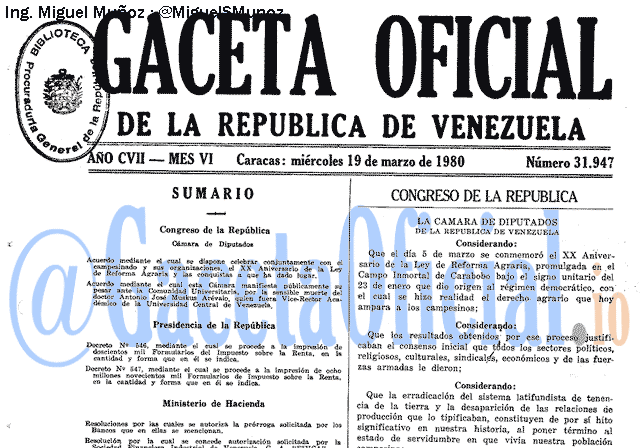 Gaceta Oficial 31947 del 19 Marzo 1980
