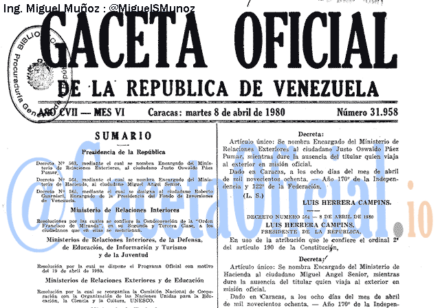 Gaceta Oficial 31958 del 8 Abril 1980