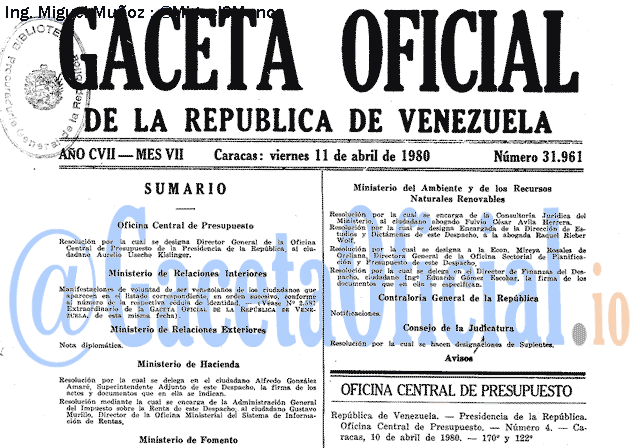Gaceta Oficial 31961 del 11 Abril 1980