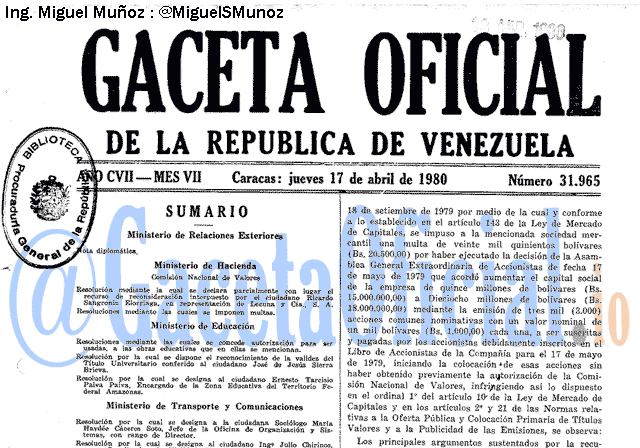 Gaceta Oficial 31965 del 17 Abril 1980