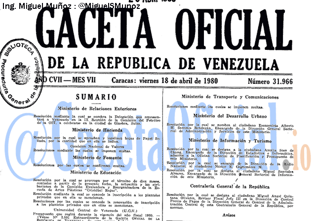 Gaceta Oficial 31966 del 18 Abril 1980