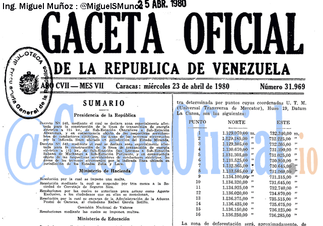 Gaceta Oficial 31969 del 23 Abril 1980