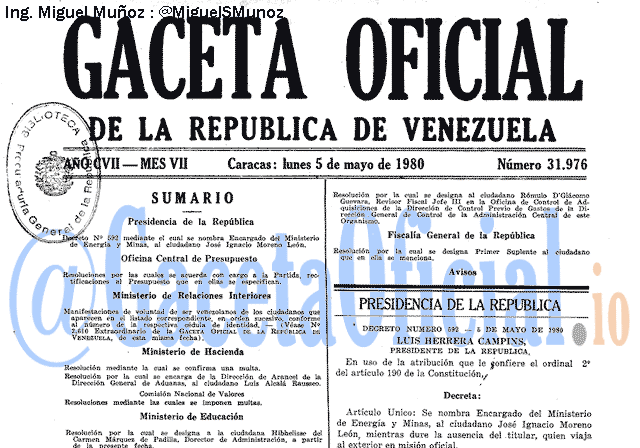 Gaceta Oficial 31976 del 5 Mayo 1980