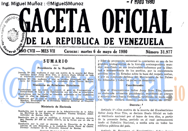 Gaceta Oficial 31977 del 6 Mayo 1980