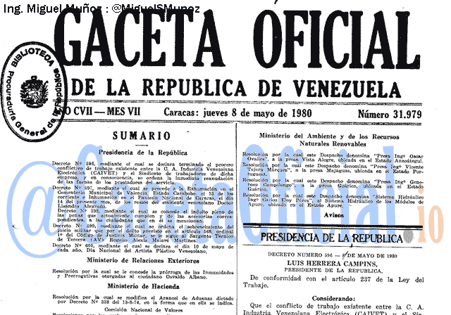 Gaceta Oficial 31979 del 8 Mayo 1980