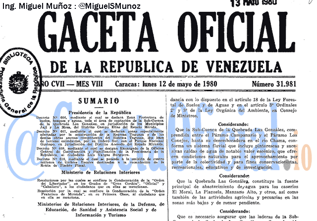 Gaceta Oficial 31981 del 12 Mayo 1980