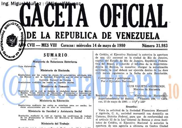 Gaceta Oficial 31983 del 14 Mayo 1980