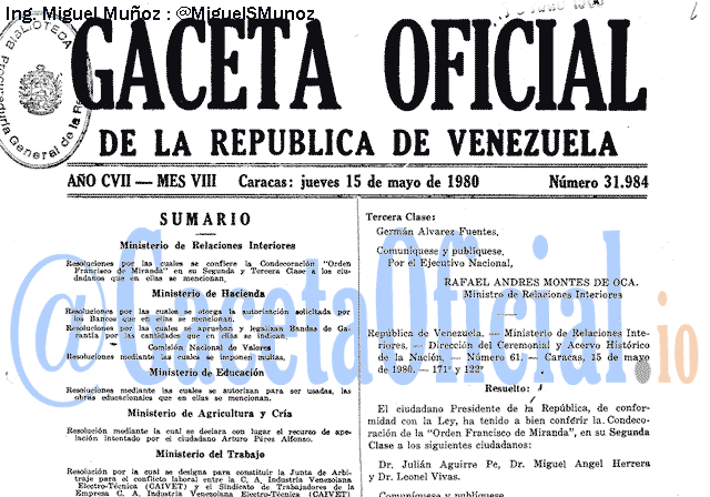 Gaceta Oficial 31984 del 15 Mayo 1980