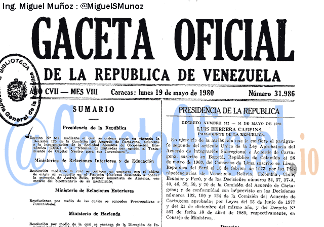 Gaceta Oficial 31986 del 19 Mayo 1980