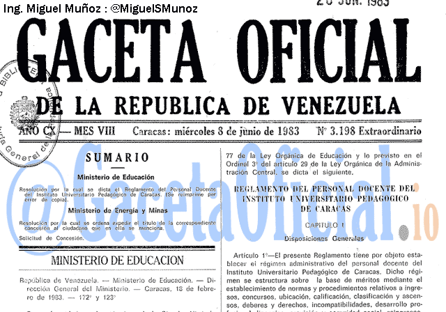 Gaceta Oficial 3198 del 8 Junio 1983