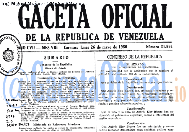 Gaceta Oficial 31991 del 26 Mayo 1980