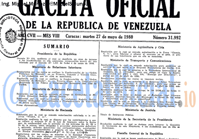Gaceta Oficial 31992 del 27 Mayo 1980