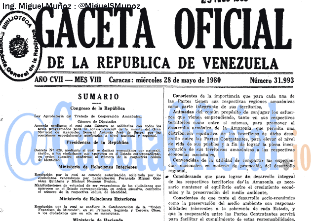 Gaceta Oficial 31993 del 28 Mayo 1980