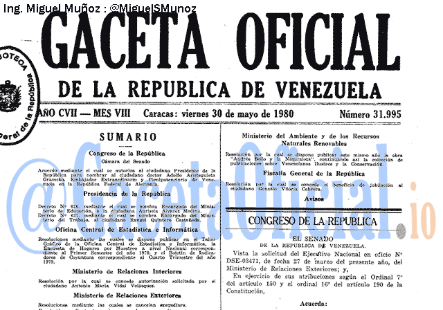 Gaceta Oficial 31995 del 30 Mayo 1980