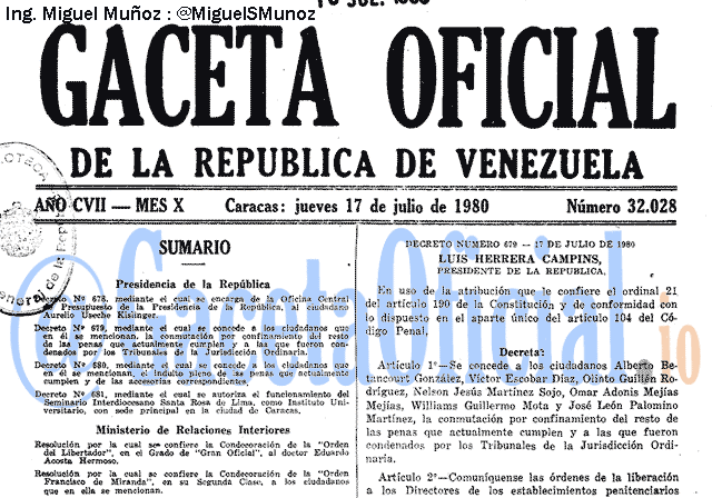 Gaceta Oficial 32028 del 17 Julio 1980