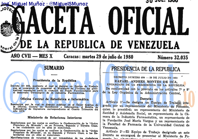Gaceta Oficial 32035 del 29 Julio 1980