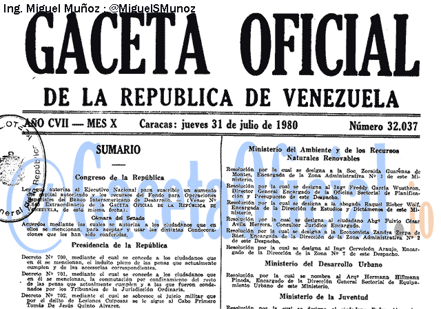 Gaceta Oficial 32037 del 31 Julio 1980