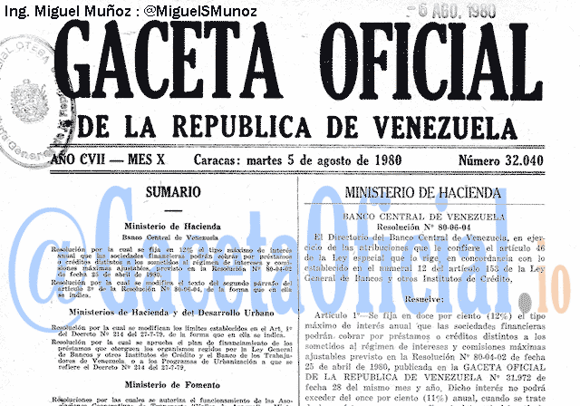 Gaceta Oficial 32040 del 5 Agosto 1980