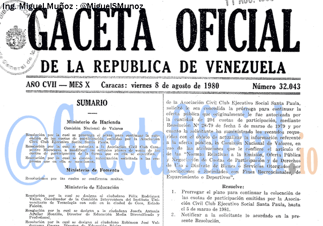 Gaceta Oficial 32043 del 8 Agosto 1980