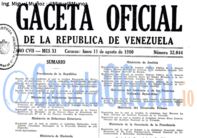 Gaceta Oficial 32044 del 11 Agosto 1980