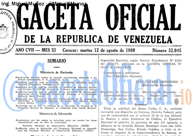 Gaceta Oficial 32045 del 12 Agosto 1980