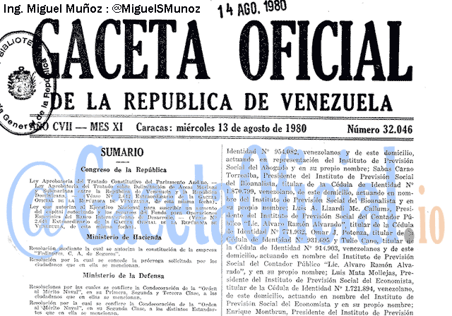 Gaceta Oficial 32046 del 13 Agosto 1980