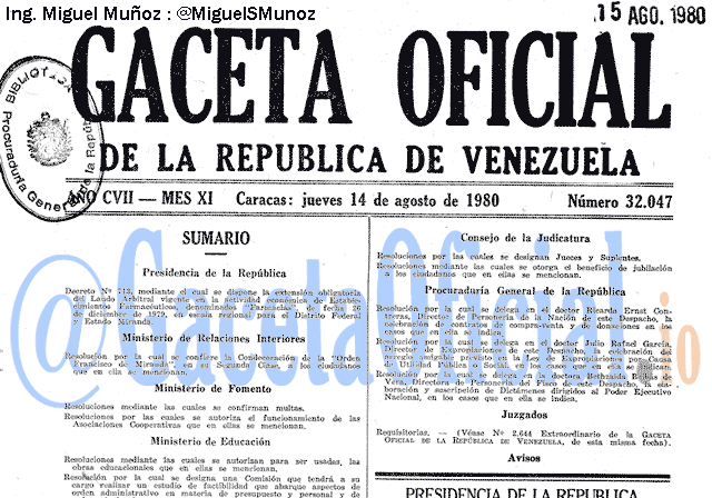 Gaceta Oficial 32047 del 14 Agosto 1980
