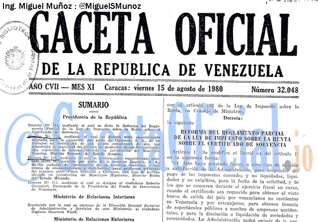 Gaceta Oficial 32048 del 15 Agosto 1980