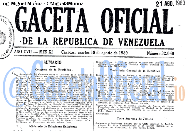 Gaceta Oficial 32050 del 19 Agosto 1980