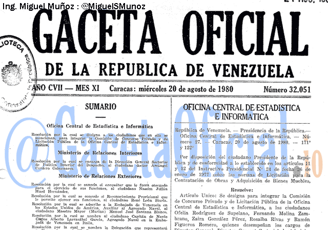 Gaceta Oficial 32051 del 20 Agosto 1980