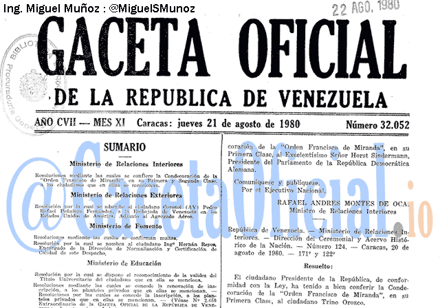 Gaceta Oficial 32052 del 21 Agosto 1980