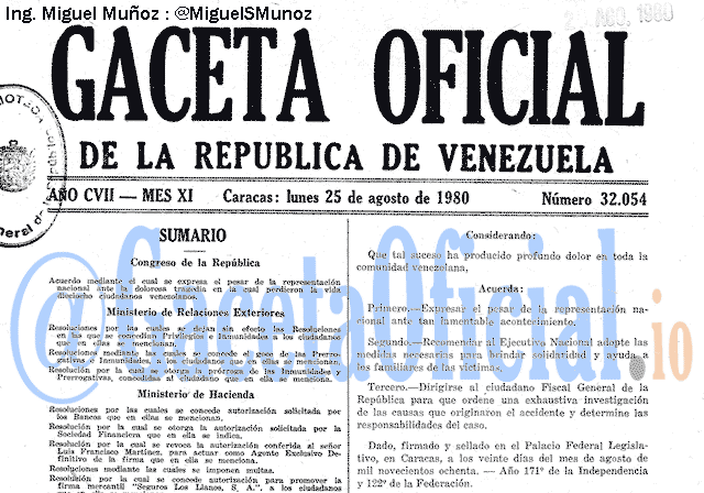 Gaceta Oficial 32054 del 25 Agosto 1980