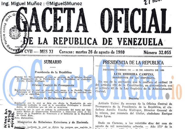 Gaceta Oficial 32055 del 26 Agosto 1980